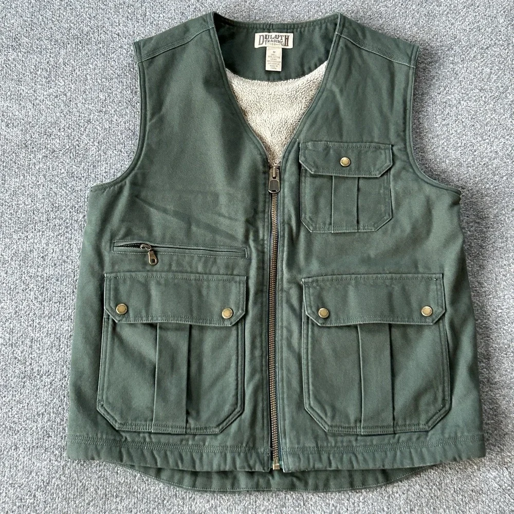 Duluth Trading Jacket Mens‎ Medium Green Iron Range Fire Hose Sherpa Lined Vest